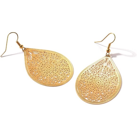 Lightweight Filigree Gold Teardrop Earrings - Elegant Statement Jewelry - Picture 6 of 7